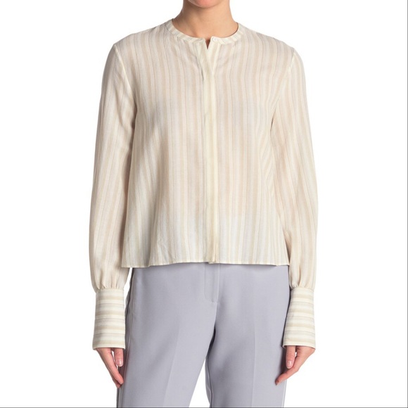 Theory Easy Shirt Size Small Corded Texture Ivory Multi Striped Cuffs Career Top - Picture 4 of 13